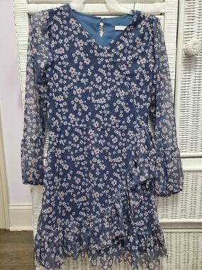 Girls' Blue Floral Wrap Dress - Brand: